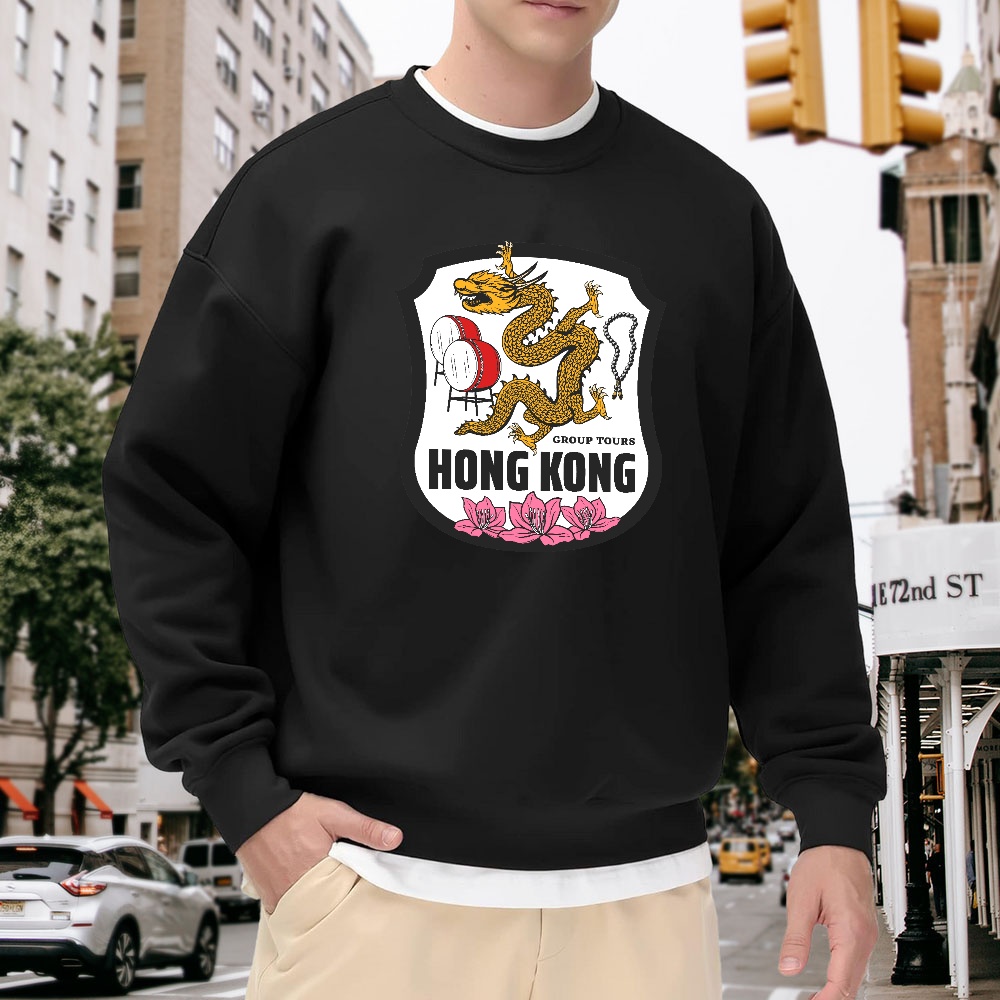 Street Fashion Hong Kong - Men's Black Crew Neck Pullover Sweatshirt