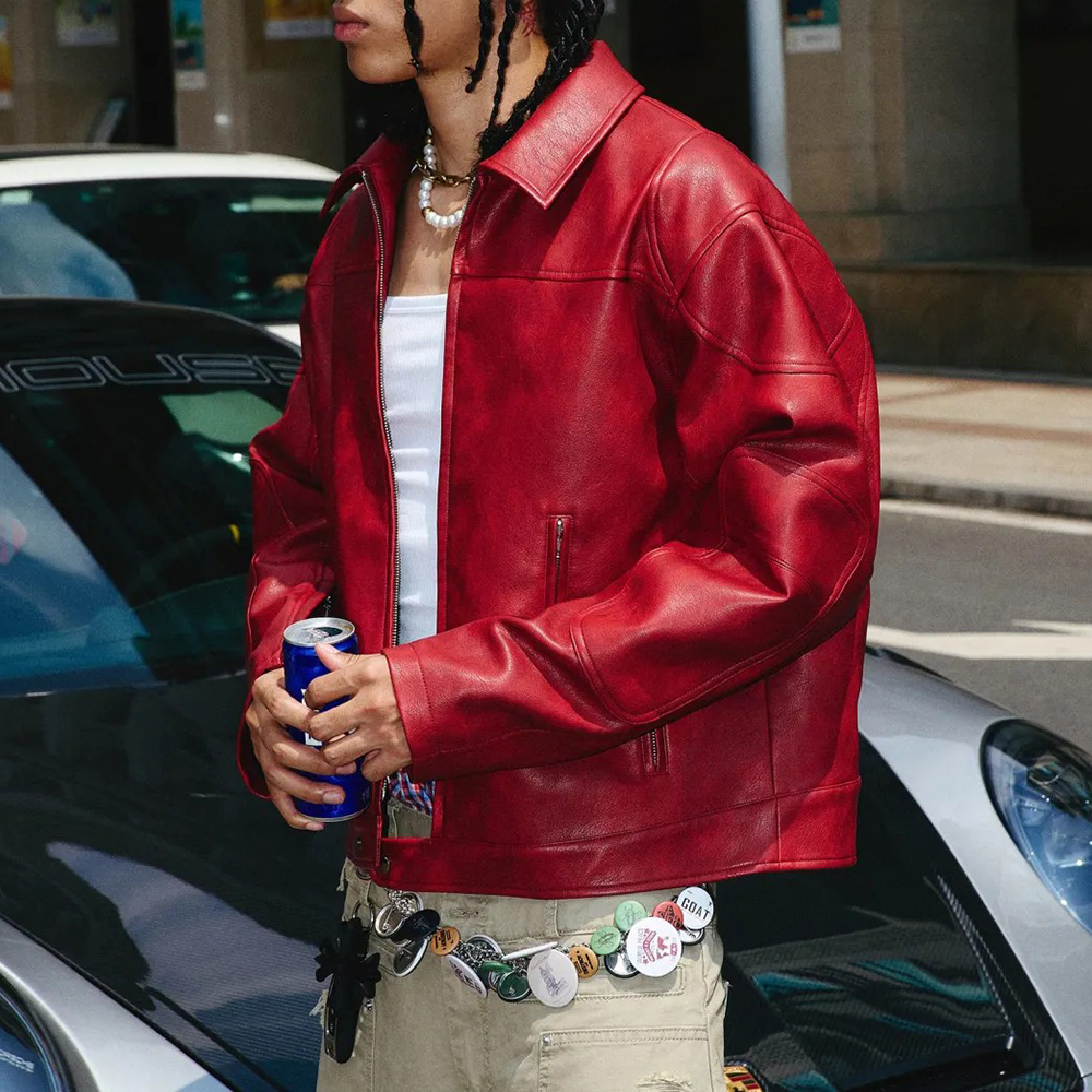 Men's Red Long-Sleeved  Leathe - Street Fashion Trends 2026 recension och pris