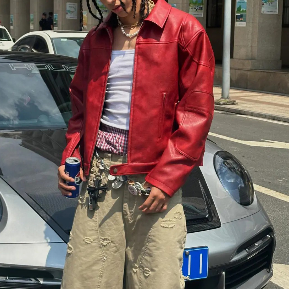 Men's Red Long-Sleeved  Leathe - Street Fashion Trends 2026 recension och pris